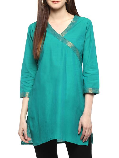turquoise solid straight kurta  - 15075844 - Very Small Image - 1