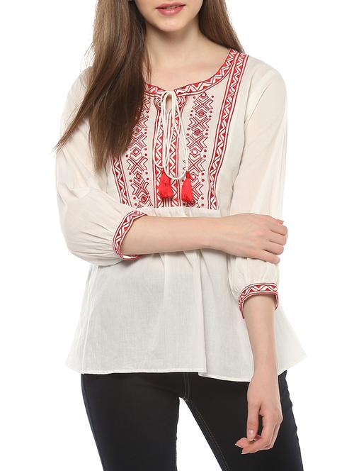 white solid cotton embroidered top - 15075846 - Very Small Image - 1