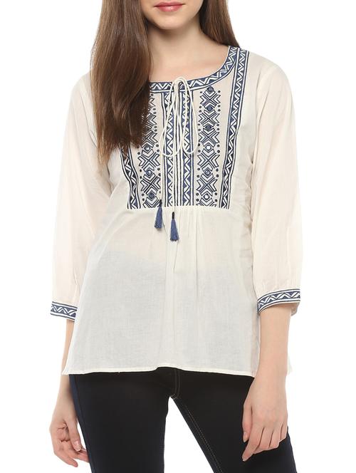 white solid cotton embroidered top - 15075847 - Very Small Image - 1