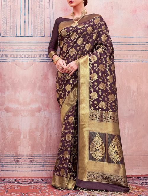 purple silk woven saree with blouse - 15075926 - Very Small Image - 1