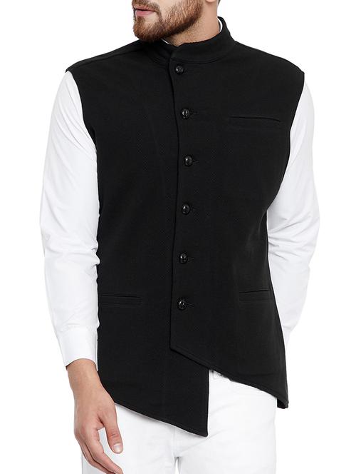 black cotton nehru jacket - 15077389 - Very Small Image - 1