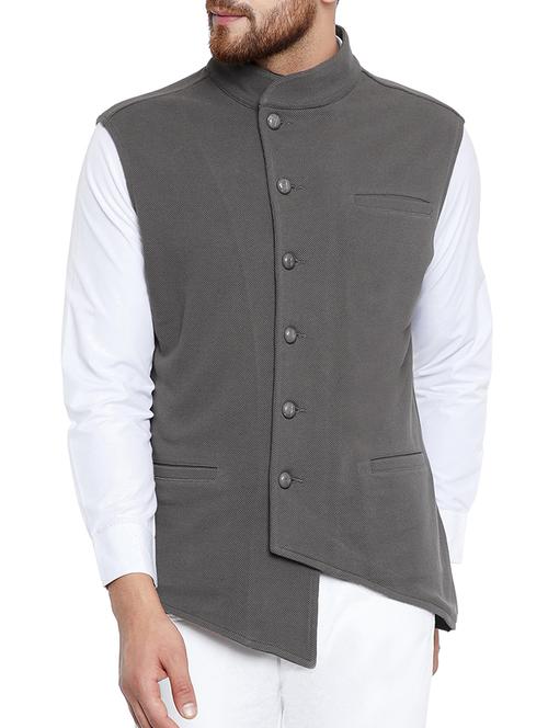 grey cotton nehru jacket - 15077391 - Very Small Image - 1