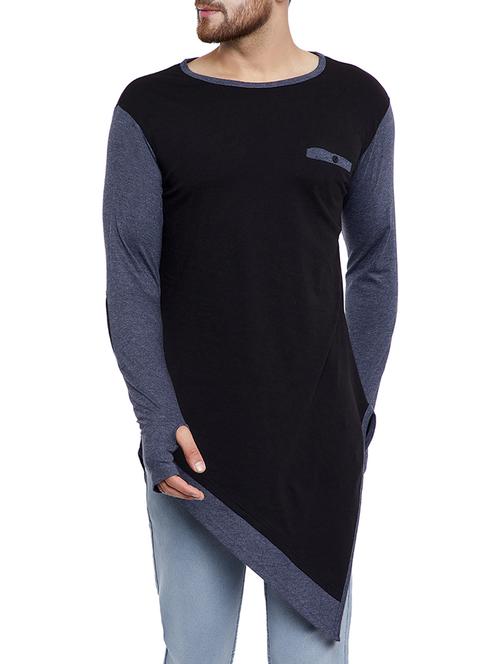 black color block thumb hole t-shirt - 15077416 - Very Small Image - 1