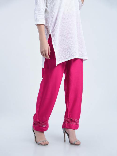 pink rayon straight palazzo - 15077669 - Very Small Image - 1
