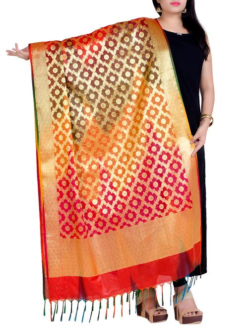red silk blend dupatta - 15077742 - Very Small Image - 1