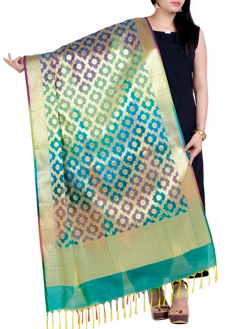 green silk blend dupatta - 15077745 - Very Small Image - 1
