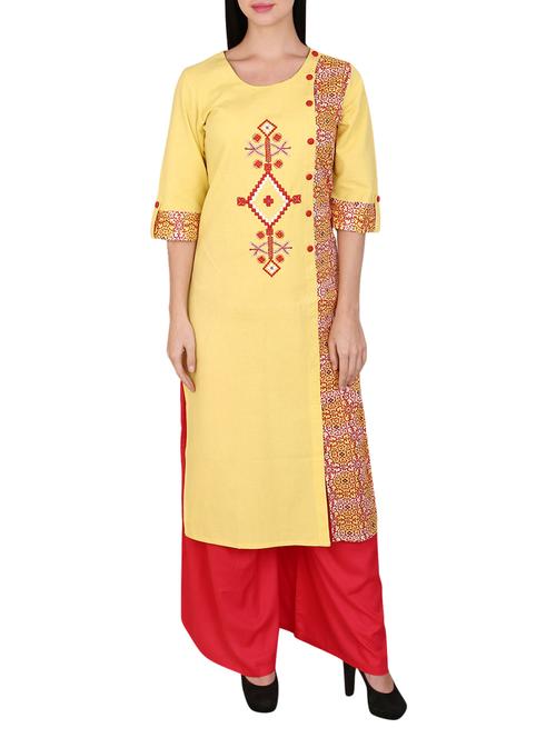 yellow cotton straight kurta - 15078500 - Very Small Image - 1