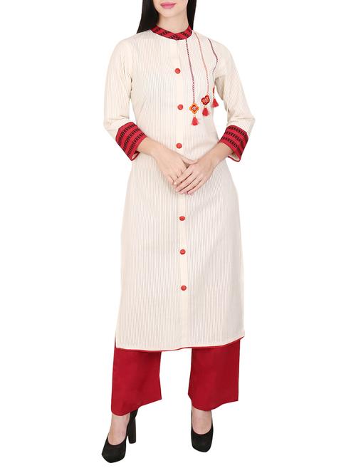 cream cotton straight kurta - 15078509 - Very Small Image - 1