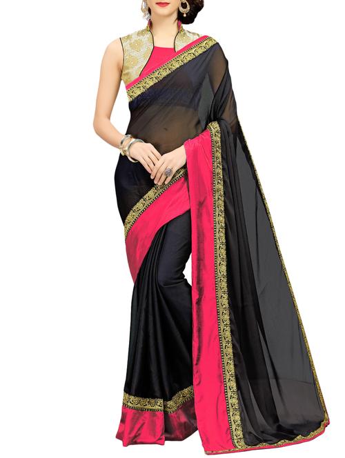 black chiffon bordered saree with blouse - 15079029 - Very Small Image - 1