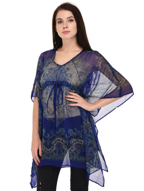blue printed kaftan - 15080105 - Very Small Image - 1