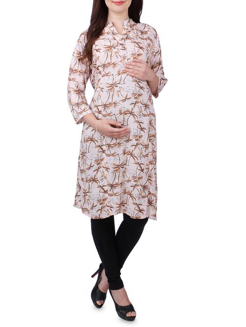 white printed rayon maternity kurti - 15080165 - Very Small Image - 1
