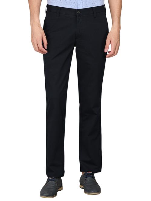 blue cotton flat front casual trousers - 15080639 - Very Small Image - 1