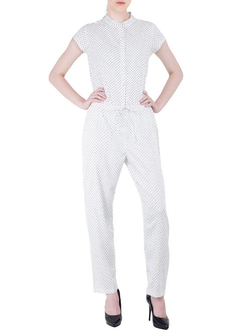 white printed crepe full leg jumpsuit - 15081176 - Very Small Image - 1