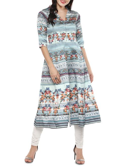 blue art silk anarkali kurta - 15082258 - Very Small Image - 1