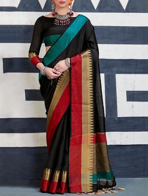 black tussar saree with blouse - 15082492 - Very Small Image - 1
