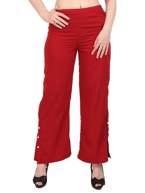 solid red crepe palazzo - 15083528 - Very Small Image - 1