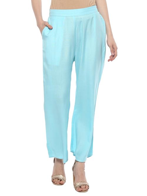 light blue solid rayon palazzo - 15083572 - Very Small Image - 1