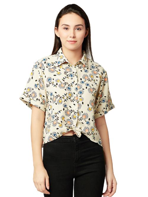beige crepe floral shirt - 15084169 - Very Small Image - 1