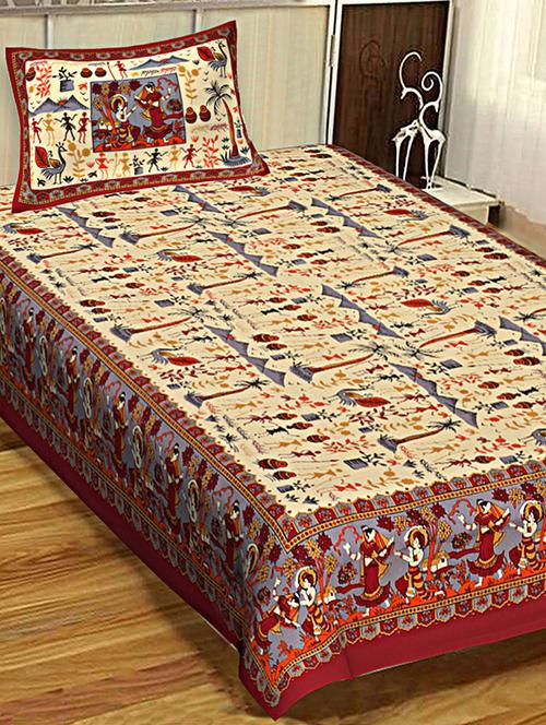 100% cotton jaipuri single bedsheet 1 pillow cover - 15085394 - Very Small Image - 1