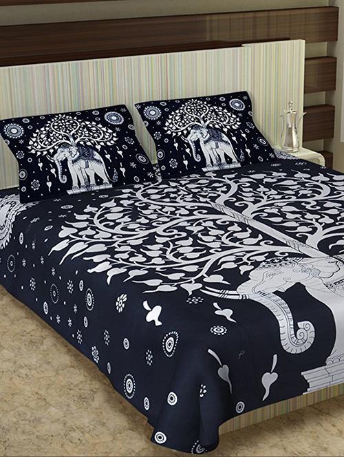 100% cotton jaipuri king size double bedsheet 2 pillow covers - 15085428 - Very Small Image - 1