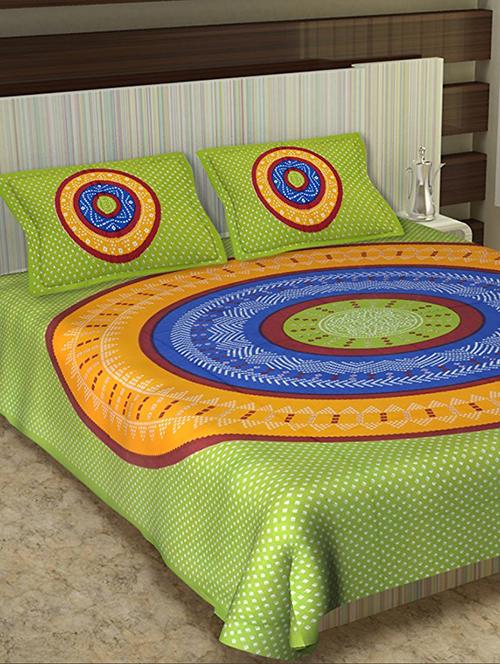100% cotton jaipuri king size double bedsheet 2 pillow covers - 15085432 - Very Small Image - 1