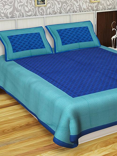 100% cotton jaipuri king size double bedsheet 2 pillow covers - 15085435 - Very Small Image - 1