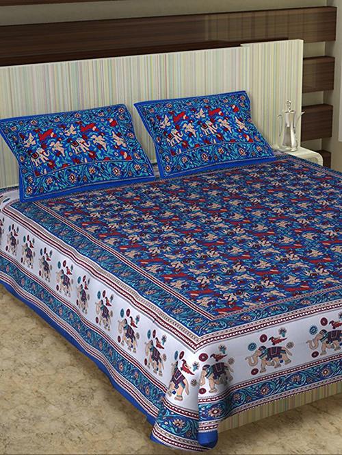 100% cotton jaipuri king size double bedsheet 2 pillow covers - 15085449 - Very Small Image - 1
