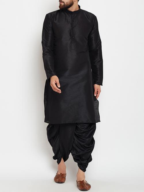black silk blend dhoti kurta set - 15085461 - Very Small Image - 1