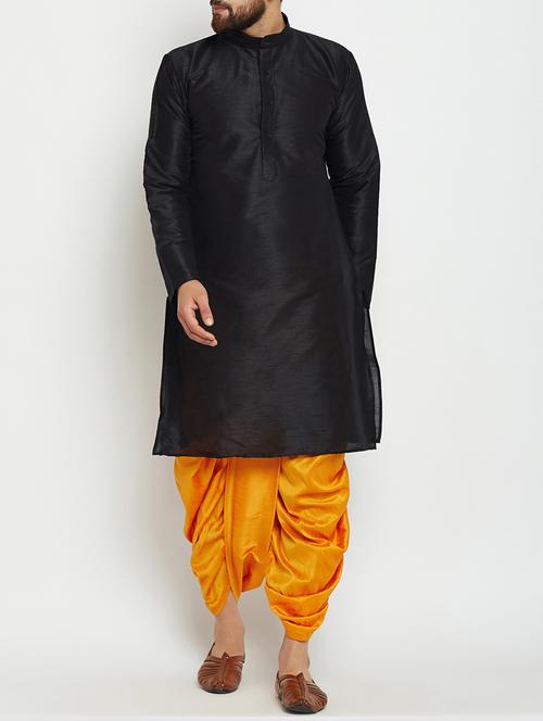 black silk blend dhoti kurta set - 15085464 - Very Small Image - 1