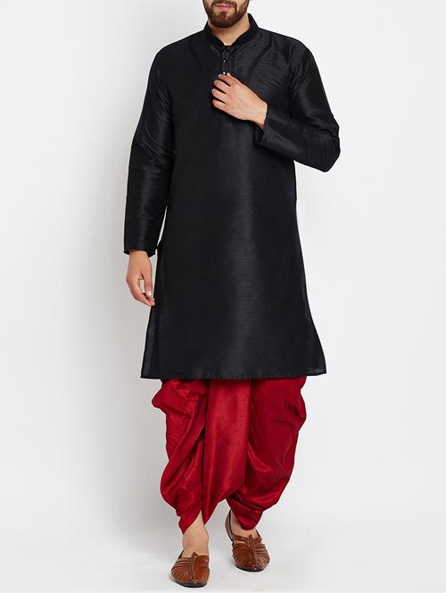 black silk blend dhoti kurta set - 15085466 - Very Small Image - 1