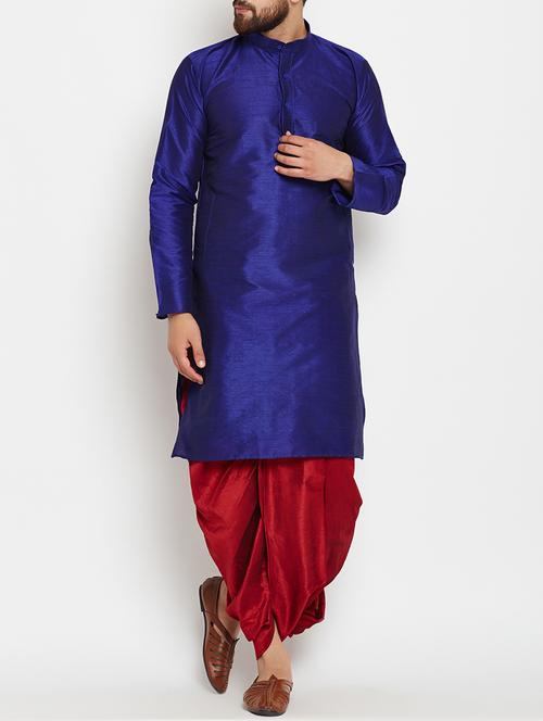 blue silk blend dhoti kurta set - 15085471 - Very Small Image - 1