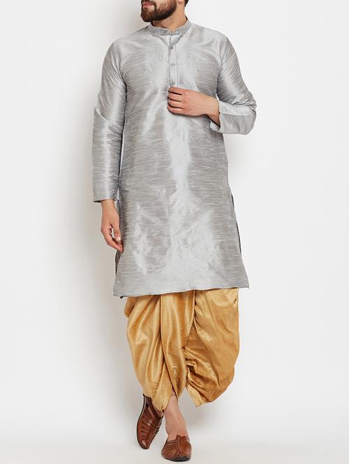 silver silk blend dhoti kurta set - 15085474 - Very Small Image - 1