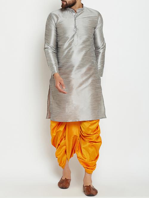 silver silk blend dhoti kurta set - 15085477 - Very Small Image - 1