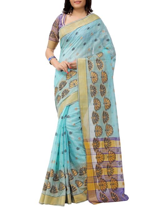 sky blue cotton blend woven saree - 15086051 - Very Small Image - 1