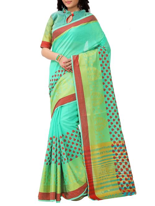turquoise cotton blend woven saree - 15086053 - Very Small Image - 1