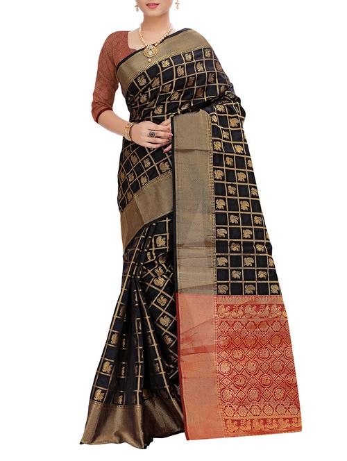 black silk blend banarasi saree with blouse - 15086140 - Very Small Image - 1