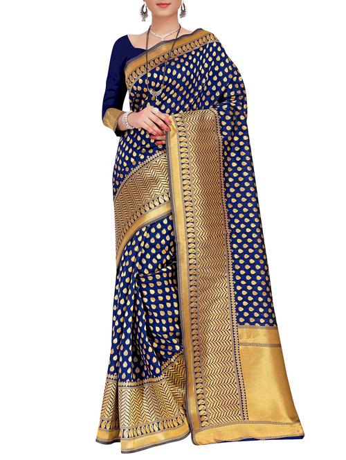 blue silk blend banarasi saree with blouse - 15086168 - Very Small Image - 1
