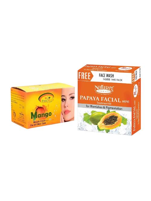 nature's essence papaya facial mini treatment kit for blemishes &pigmentation 52g + 65ml, pink root mango bleach 250g - 15087169 - Very Small Image - 1