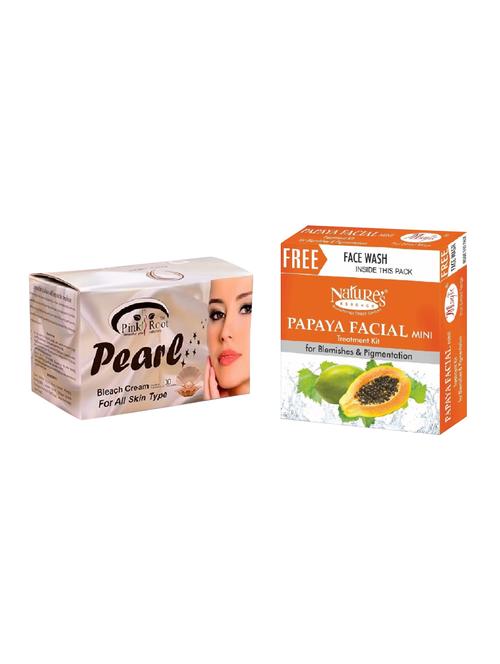 nature's essence papaya facial mini treatment kit for blemishes &pigmentation 52g + 65ml, pink root pearl bleach 250g - 15087173 - Very Small Image - 1