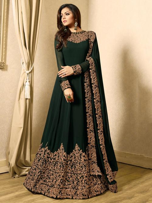 green georgette semi-stitched anarkali suits - 15087665 - Very Small Image - 1