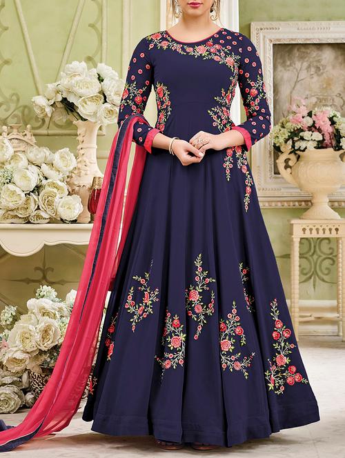 blue georgette semi-stitched anarkali suits - 15087701 - Very Small Image - 1