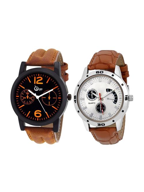 brown stylish analog wrist watch combo for men's and boy's - 15088083 - Very Small Image - 1