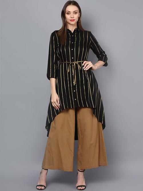 black synthetic asymmetric kurta - 15088133 - Very Small Image - 1