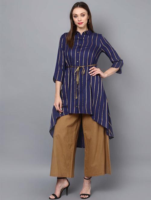 blue synthetic high low kurta - 15088134 - Very Small Image - 1