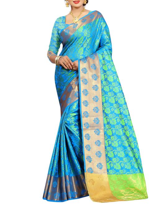 sky blue art silk kanjivaram saree with blouse - 15088149 - Very Small Image - 1