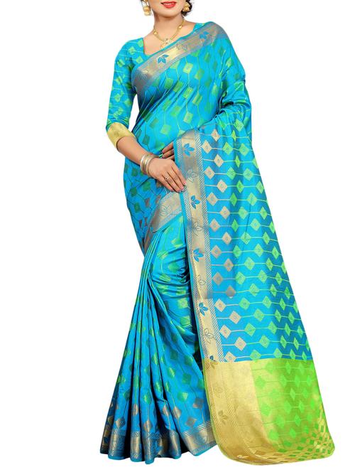 sky blue art silk saree with blouse - 15088154 - Very Small Image - 1