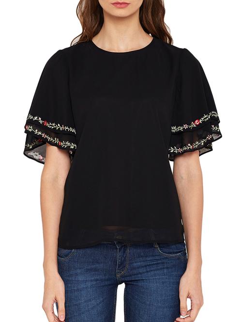 layered sleeved embroidered top - 15091034 - Very Small Image - 1