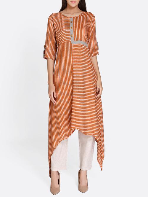 brown rayon asymmetric kurta - 15091099 - Very Small Image - 1