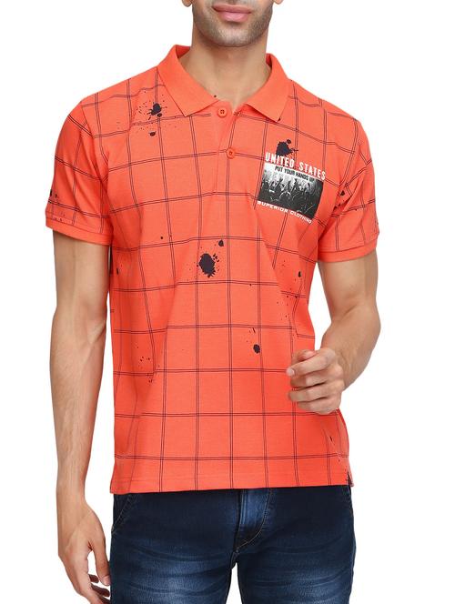 orange cotton checkered t-shirt - 15091194 - Very Small Image - 1