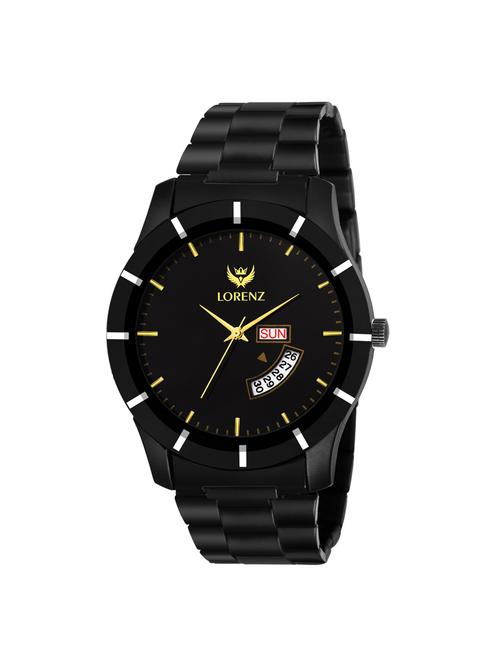 lorenz matte finish day & date functioning black dial men's watch for men - 15091634 - Very Small Image - 1